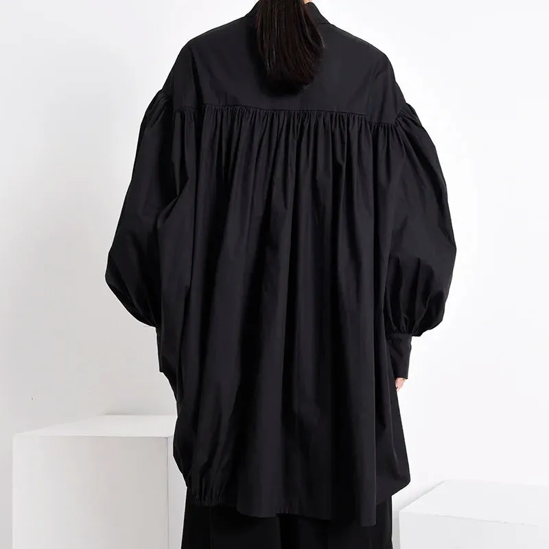 HEYFANCYSTYLE Black Oversized Drawstring Blouse