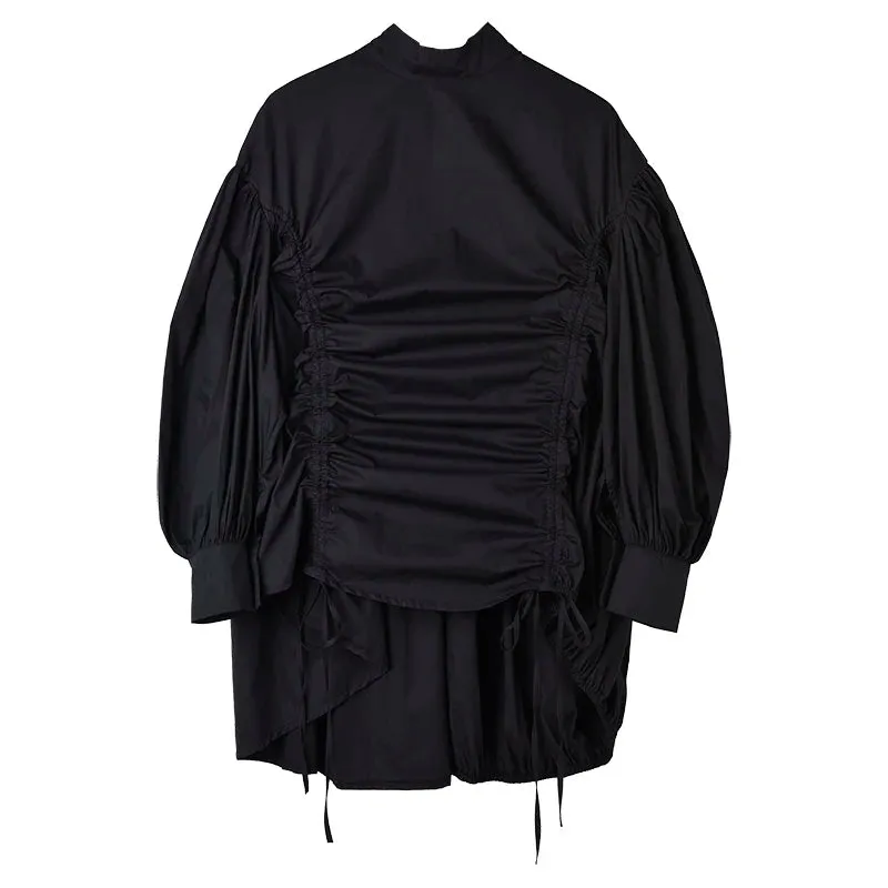 HEYFANCYSTYLE Black Oversized Drawstring Blouse