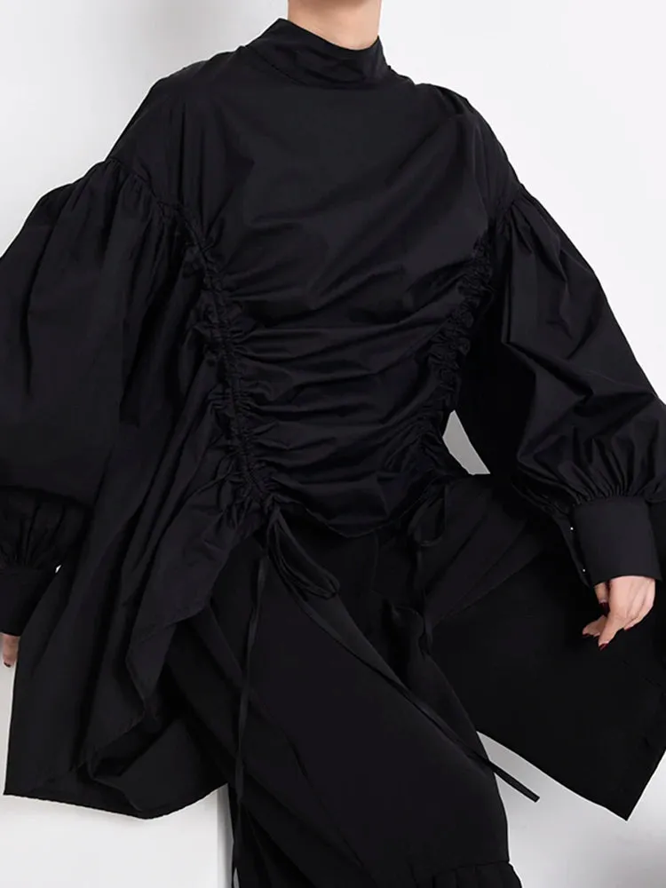 HEYFANCYSTYLE Black Oversized Drawstring Blouse