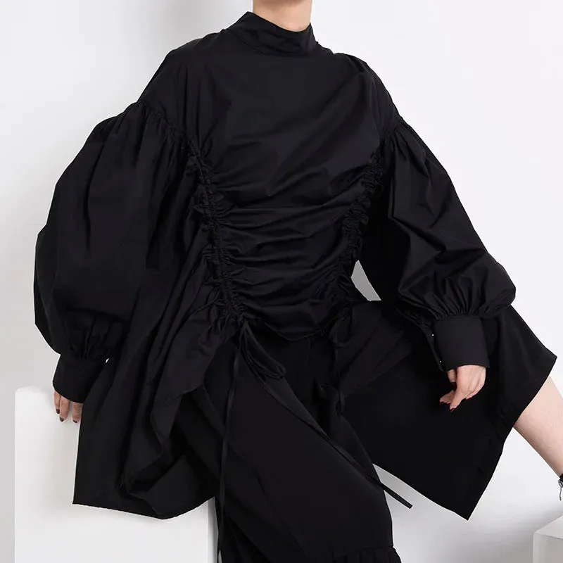 HEYFANCYSTYLE Black Oversized Drawstring Blouse