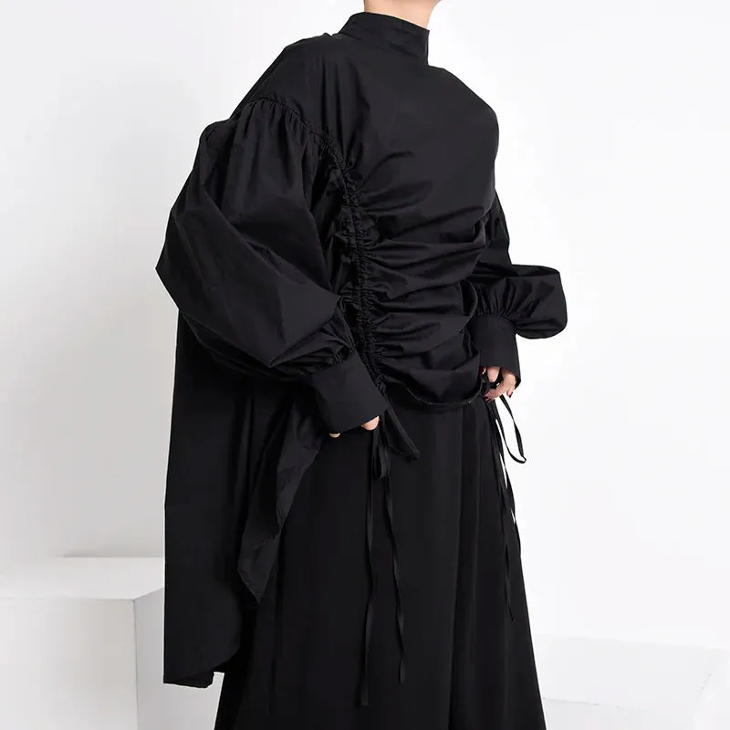 HEYFANCYSTYLE Black Oversized Drawstring Blouse