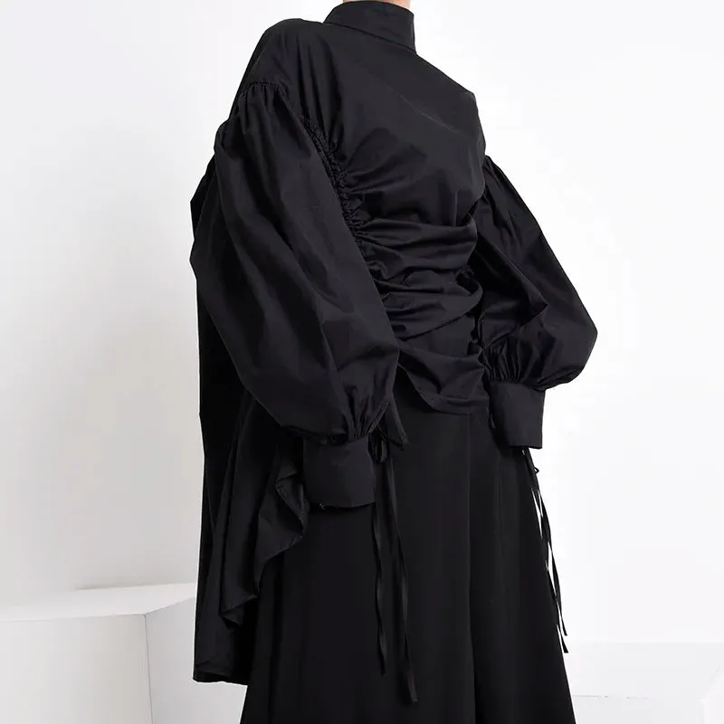 HEYFANCYSTYLE Black Oversized Drawstring Blouse