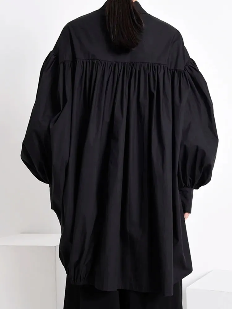 HEYFANCYSTYLE Black Oversized Drawstring Blouse