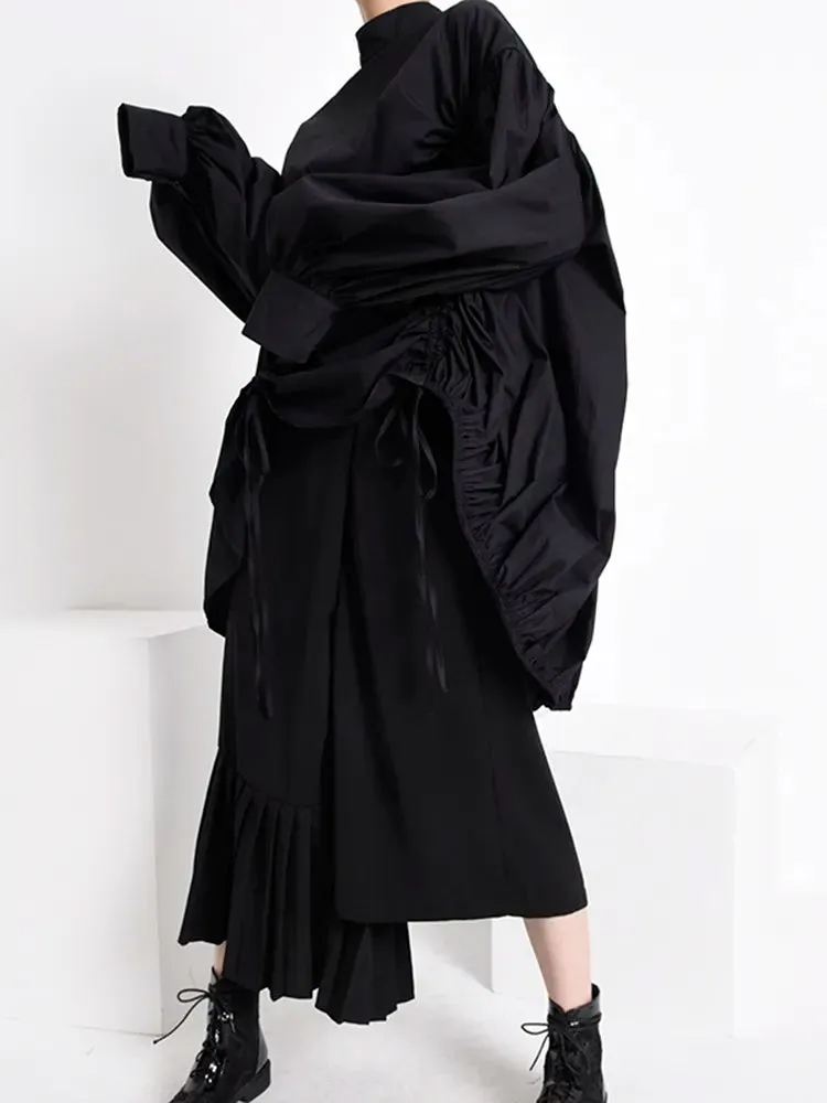 HEYFANCYSTYLE Black Oversized Drawstring Blouse