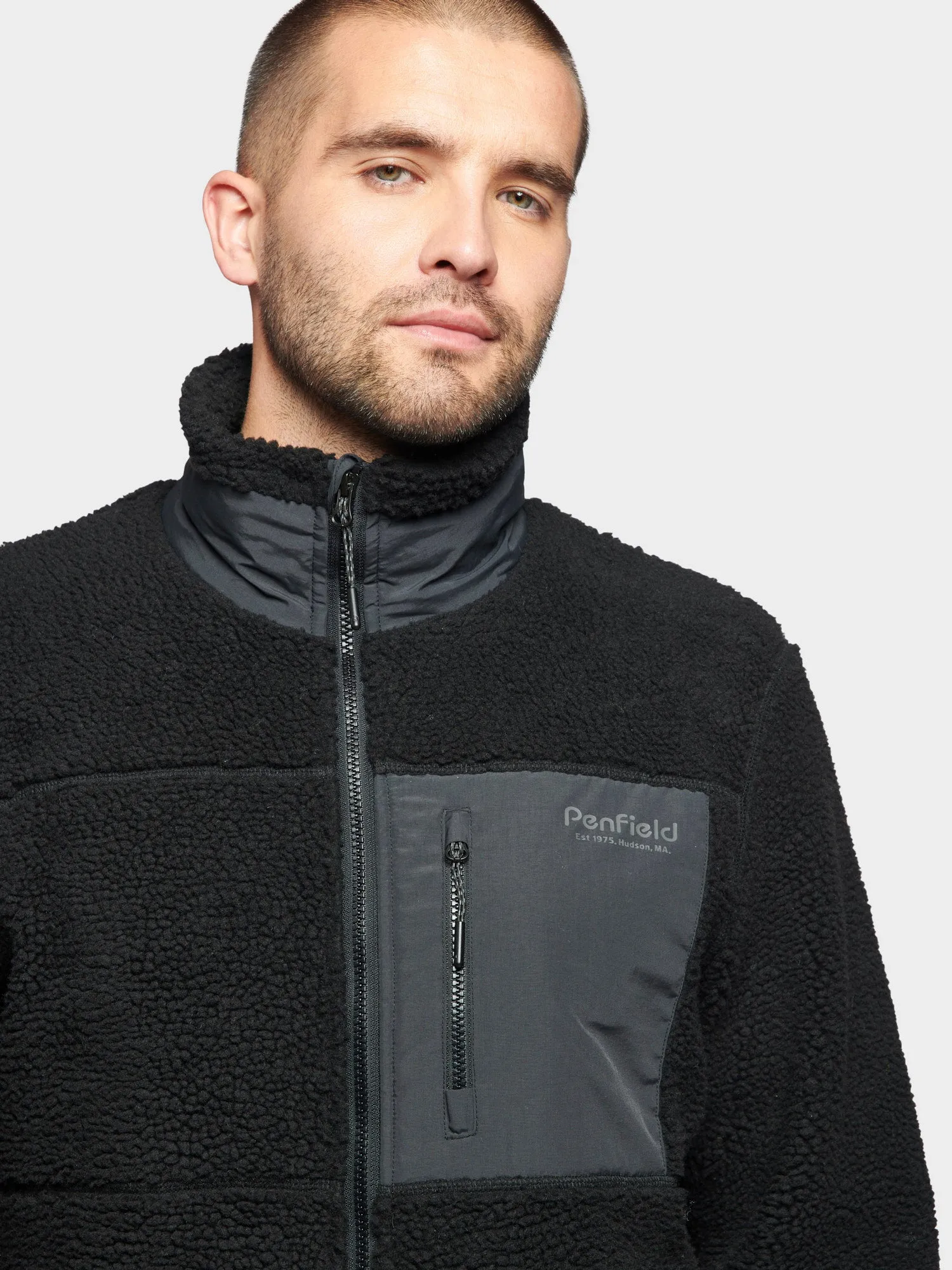 Hudson Script Borg Fleece Jacket in Black