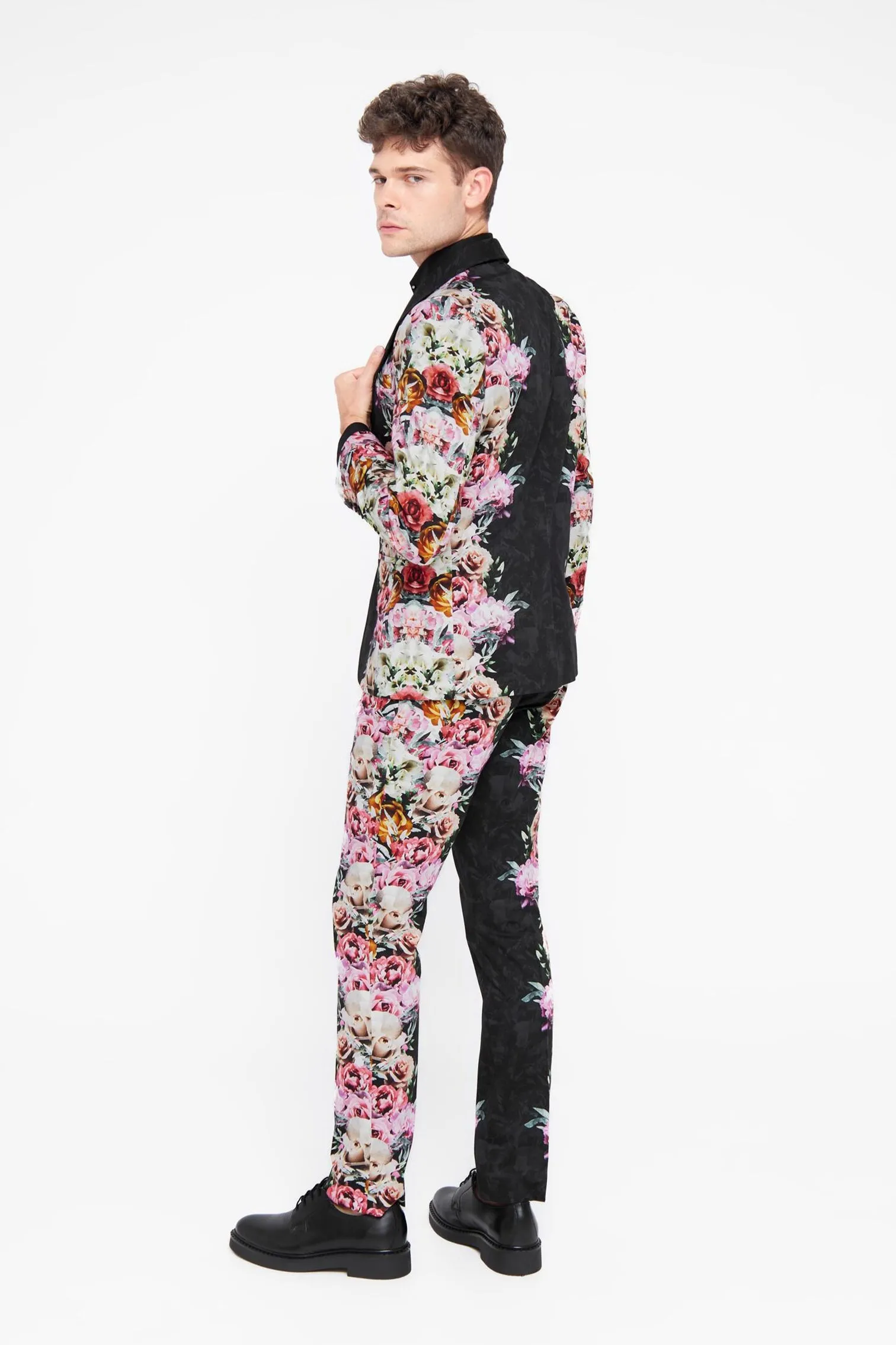 Ikeda Slim Fit Black Cotton Floral Suit