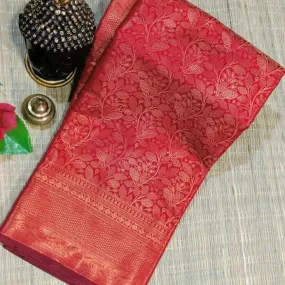 Imaginative Red Soft Banarasi Silk Saree With Tempting Blouse Piece