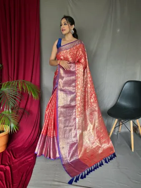 Indian Red Saree in Kanjeevaram Silk