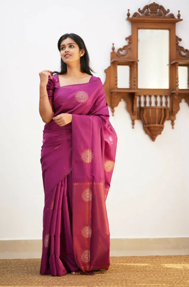 Invaluable Purple Soft Silk Saree With Unique Blouse Piece