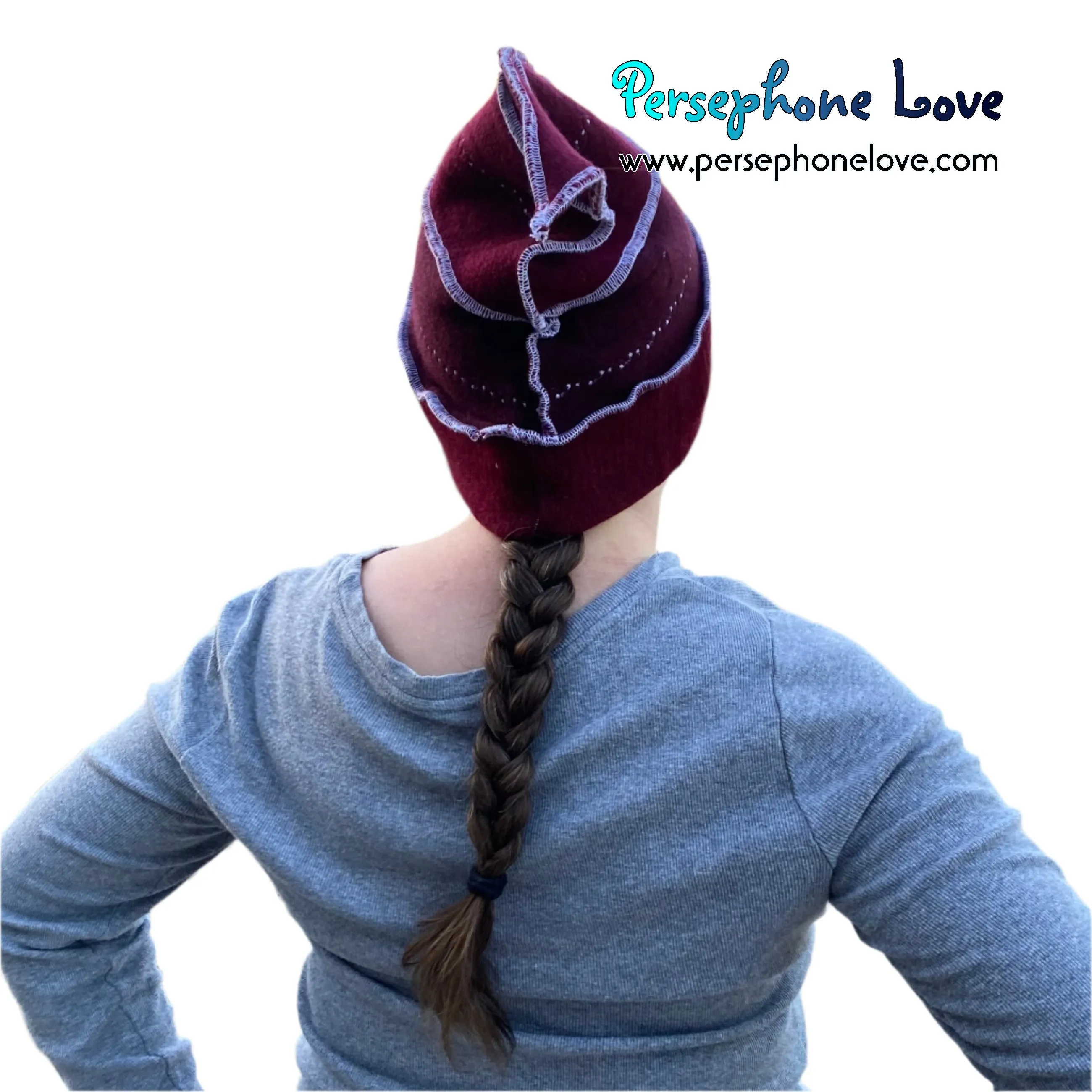 Katwise inspired maroon felted 100% cashmere pixie jester hat-1521