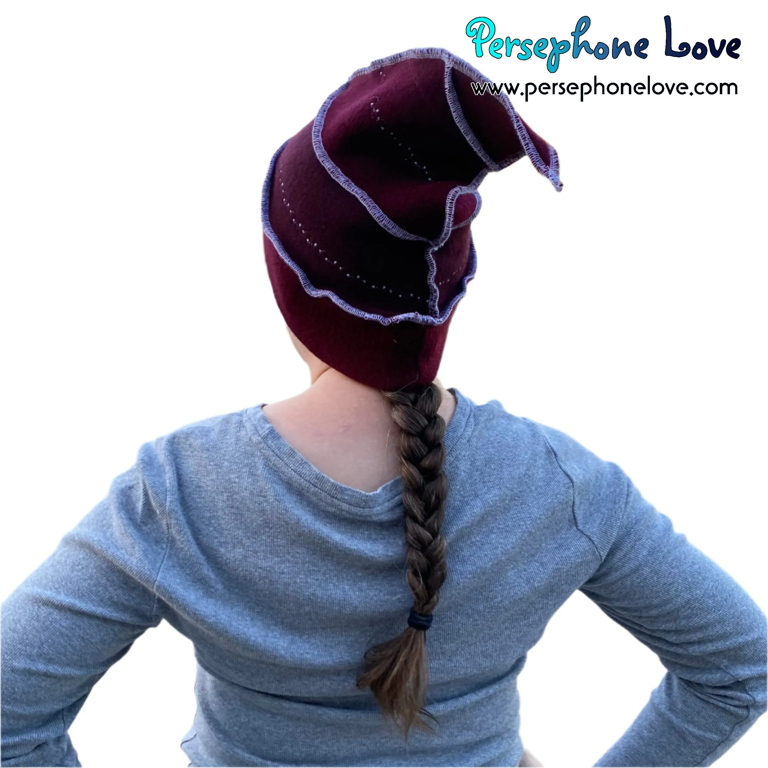 Katwise inspired maroon felted 100% cashmere pixie jester hat-1521