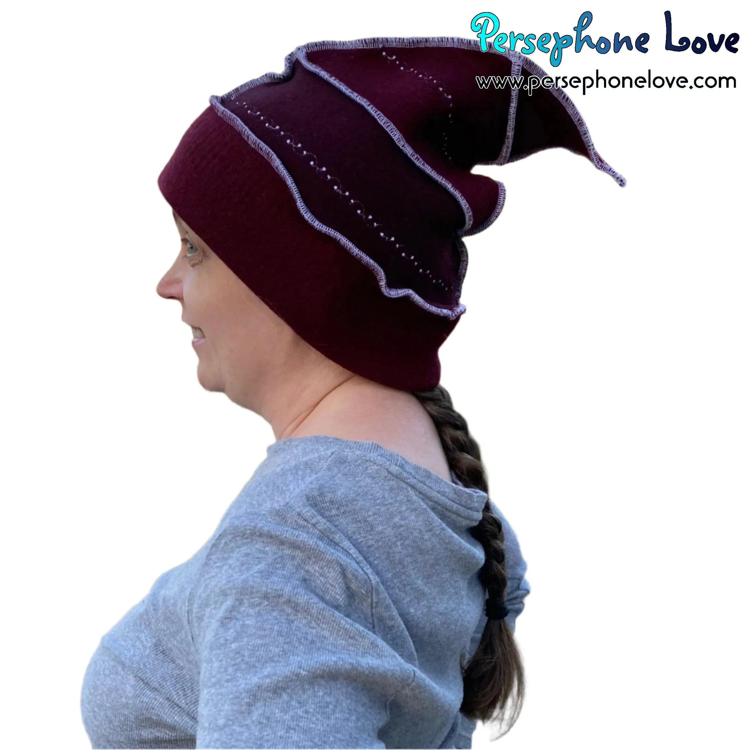 Katwise inspired maroon felted 100% cashmere pixie jester hat-1521