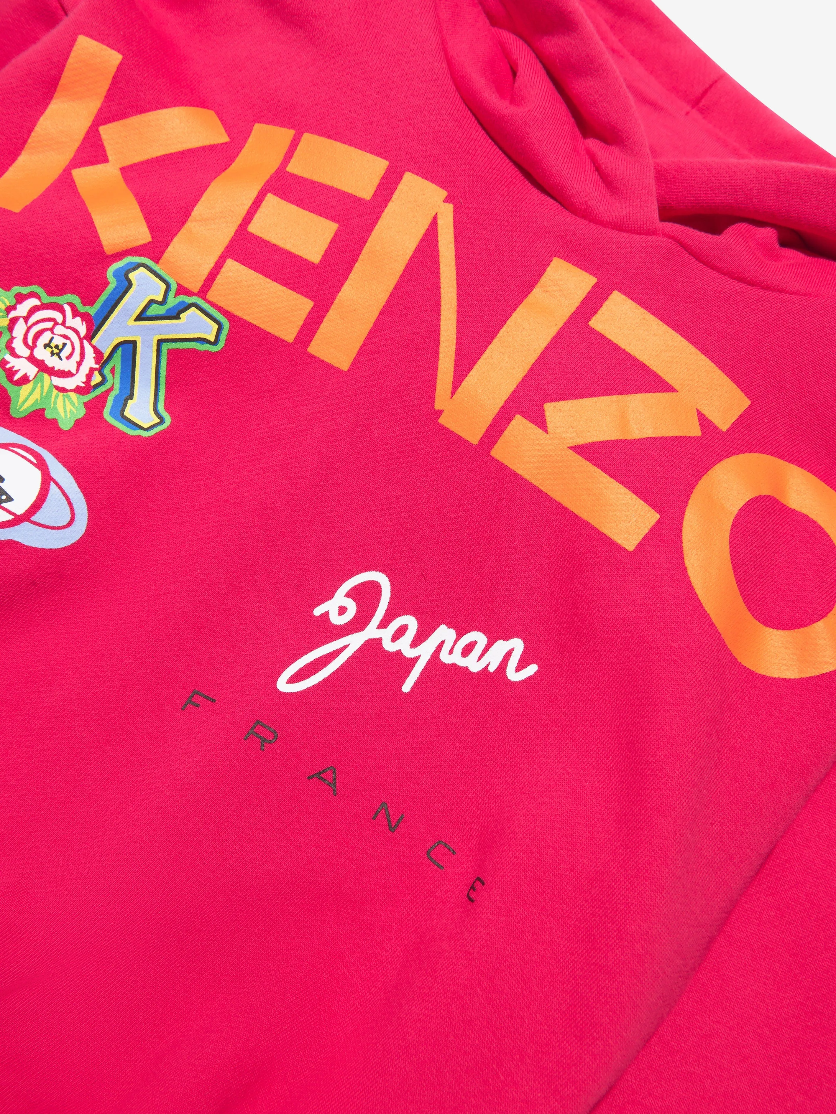 KENZO Girls Logo Print Hoodie in Pink