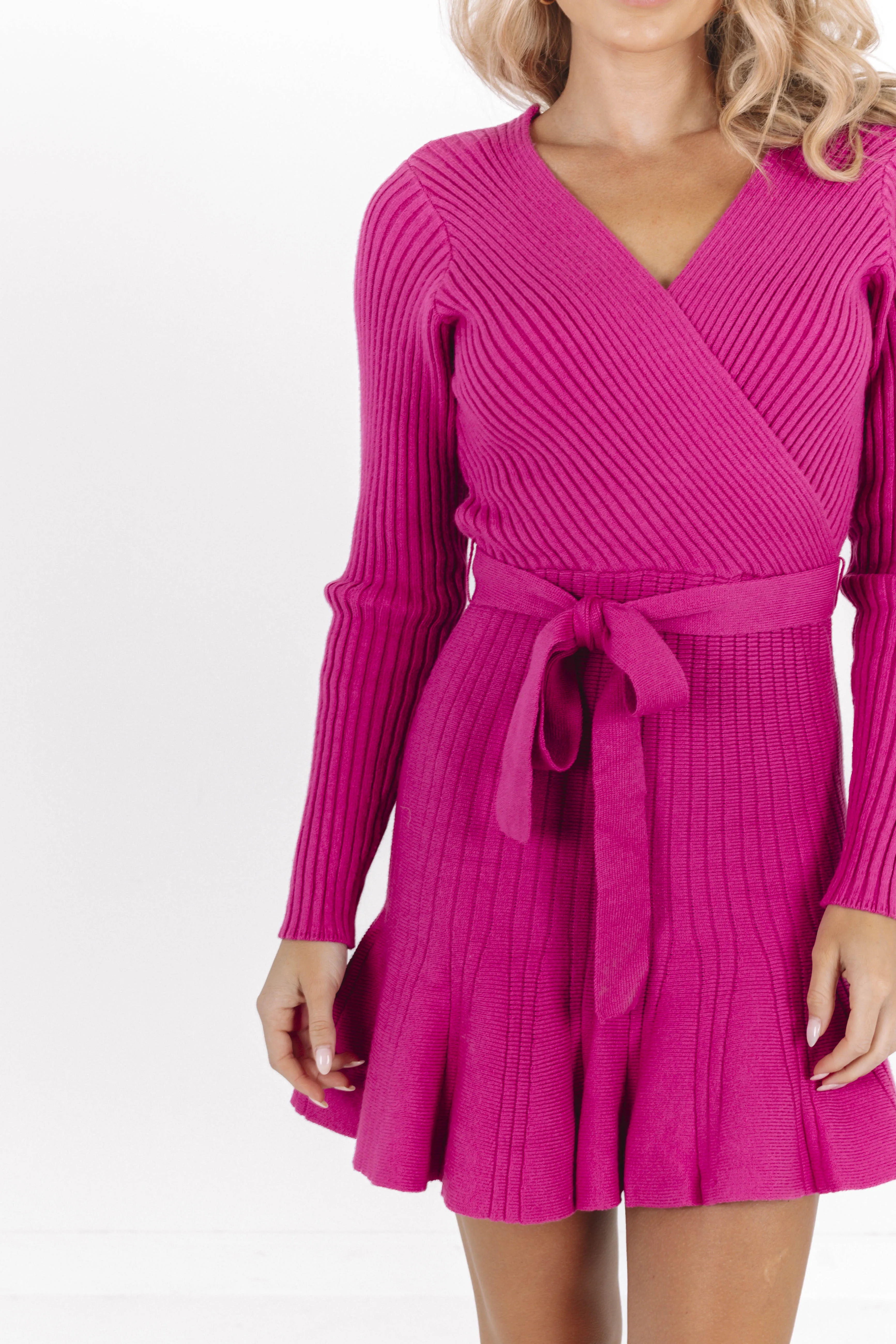 Knit Together Dress - Magenta