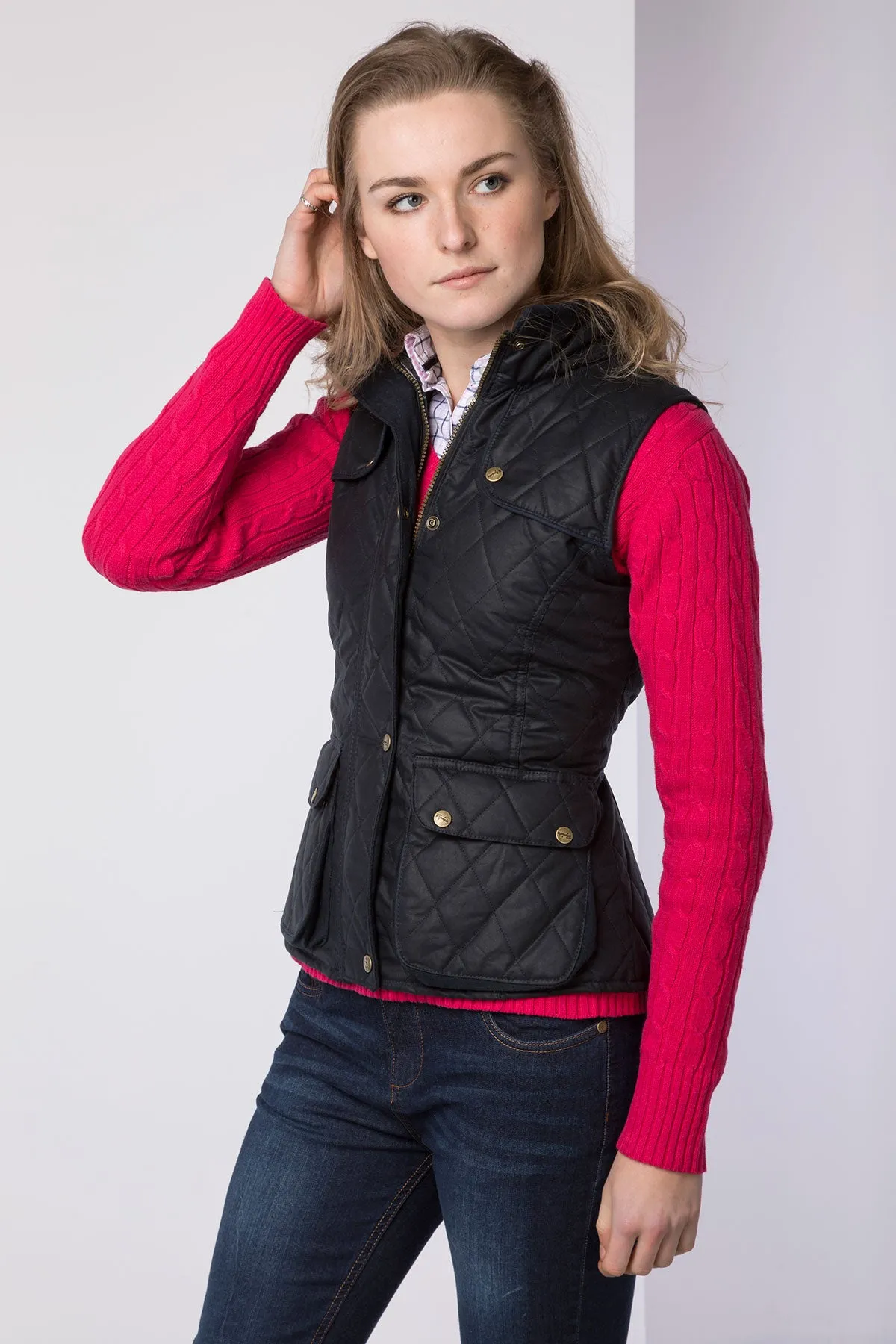 Ladies Diamond Quilted Wax Waistcoat with Elasticated Back