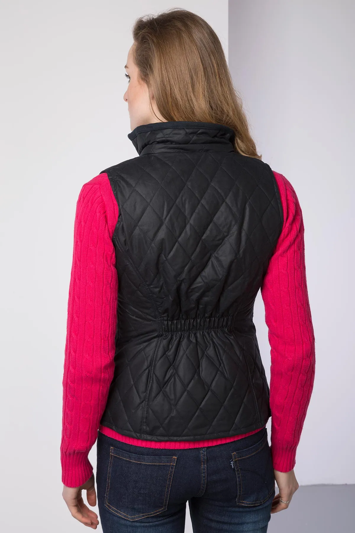 Ladies Diamond Quilted Wax Waistcoat with Elasticated Back