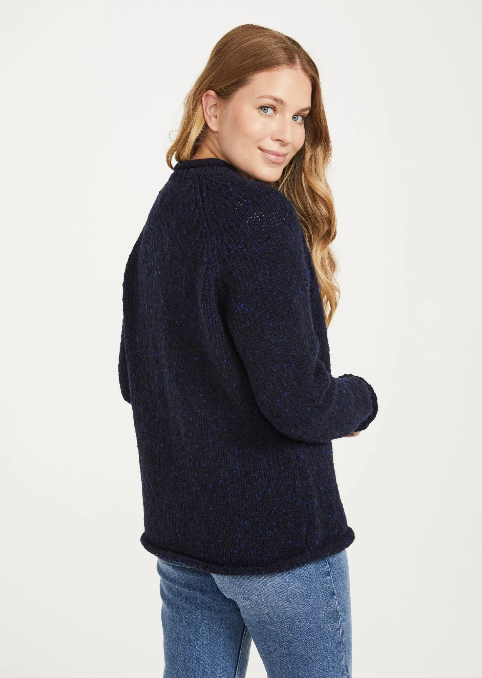 Ladies Donegal Roll Neck Sweater | Navy