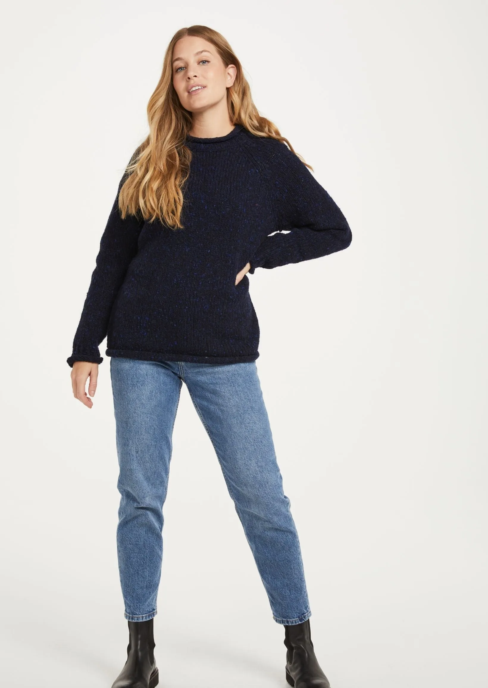 Ladies Donegal Roll Neck Sweater | Navy