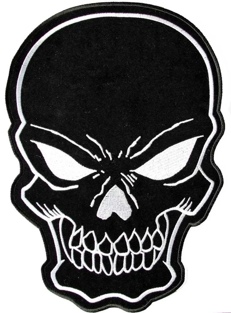 Large 11" Black Skull Patch