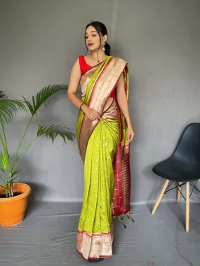 Lemon Ginger Saree in Polka Paithani Silk