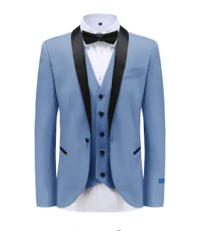 Light Blue Men's Slim-Fit Tuxedo Single Breasted Black Shawl Lapel Vested TX-300