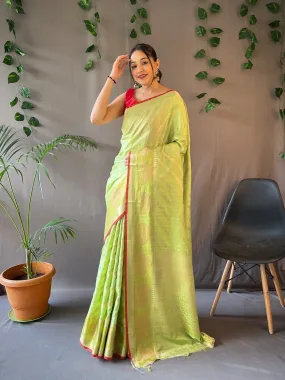 Light Green Saree in Cotton Leheriya