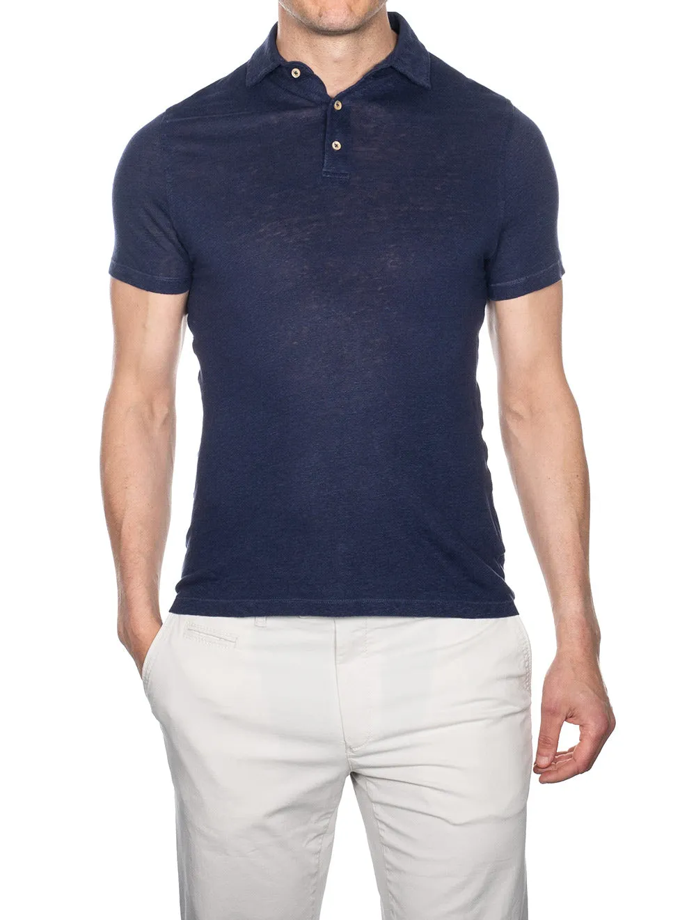 Linen Polo Shirt Navy