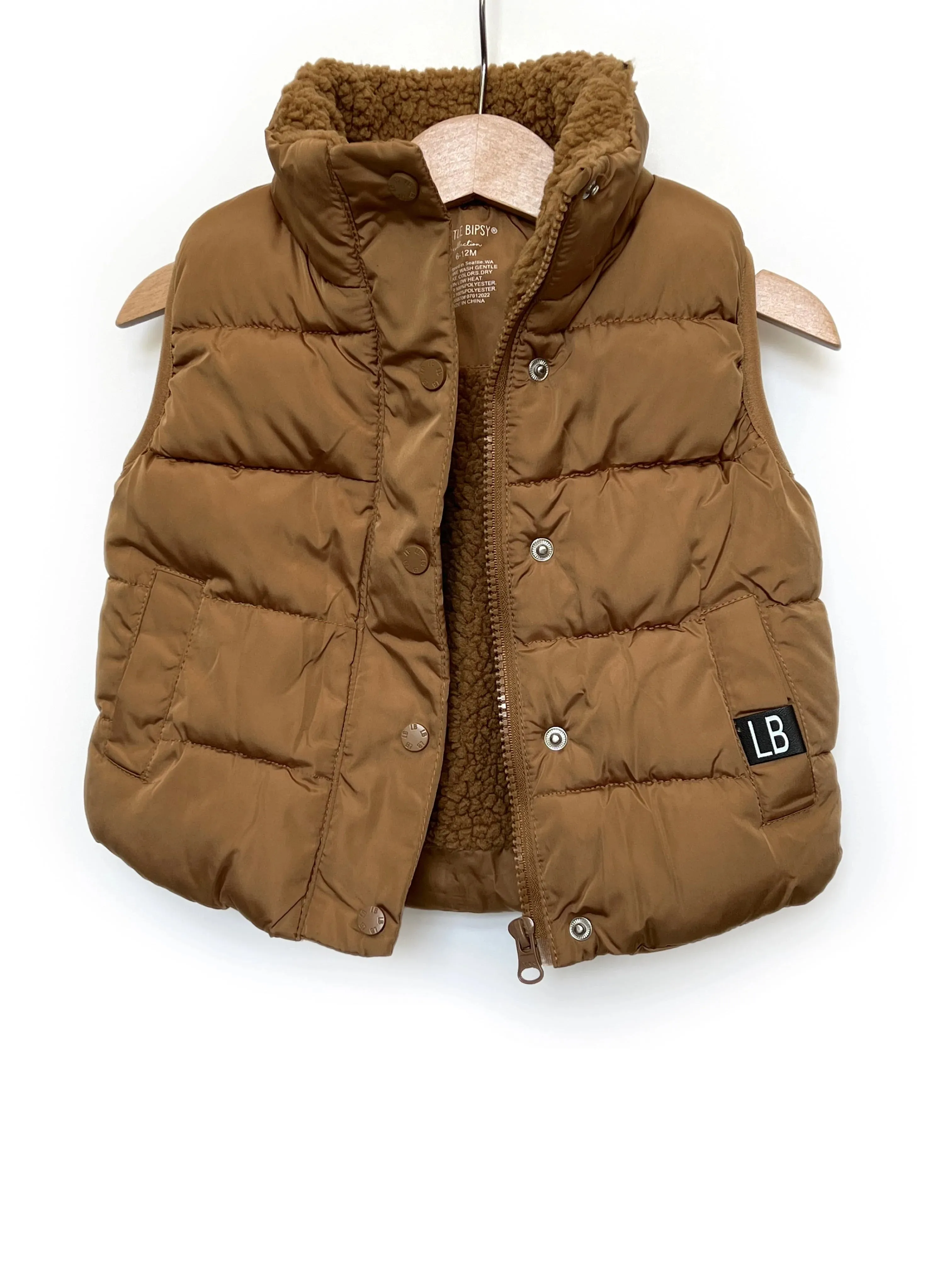 Little Bipsy Sherpa Lined Puffer Vest - Camel