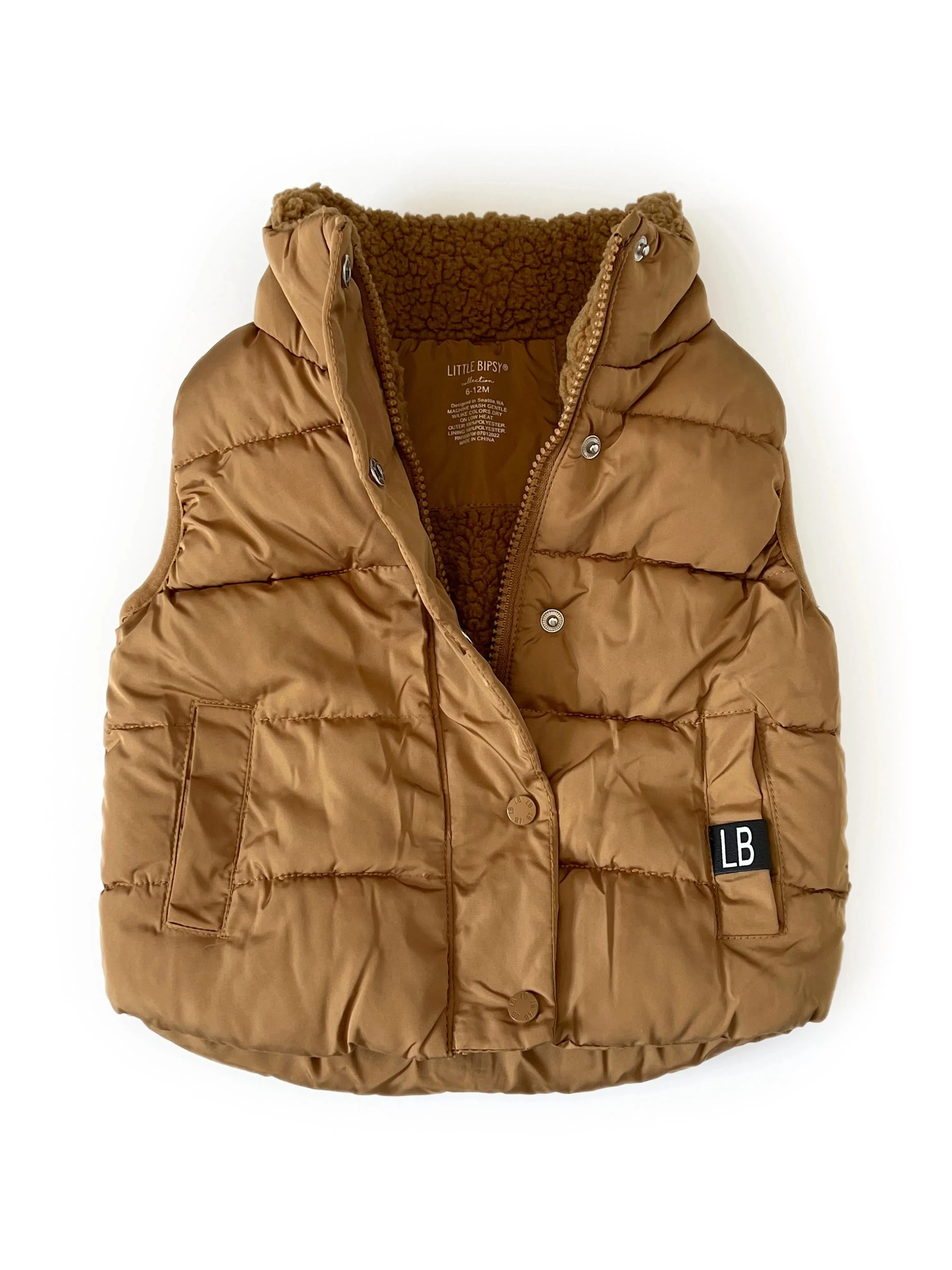 Little Bipsy Sherpa Lined Puffer Vest - Camel