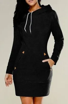 Long sleeve sweater hoodie pocket fashion dress