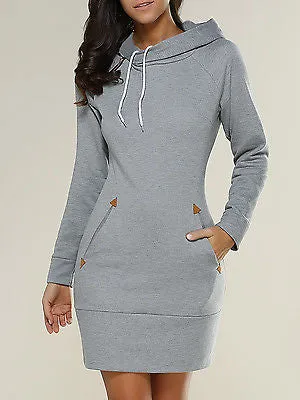 Long sleeve sweater hoodie pocket fashion dress