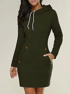 Long sleeve sweater hoodie pocket fashion dress