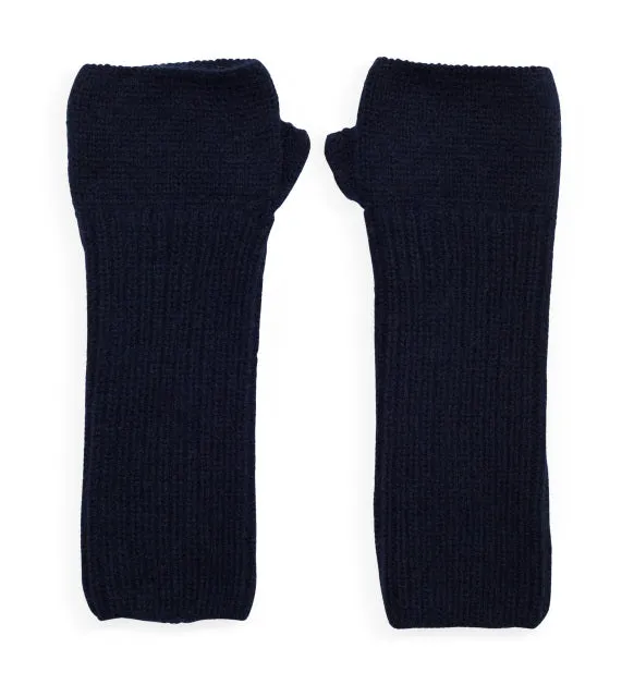 Loose Rib Cashmere Wrist Warmers - Navy