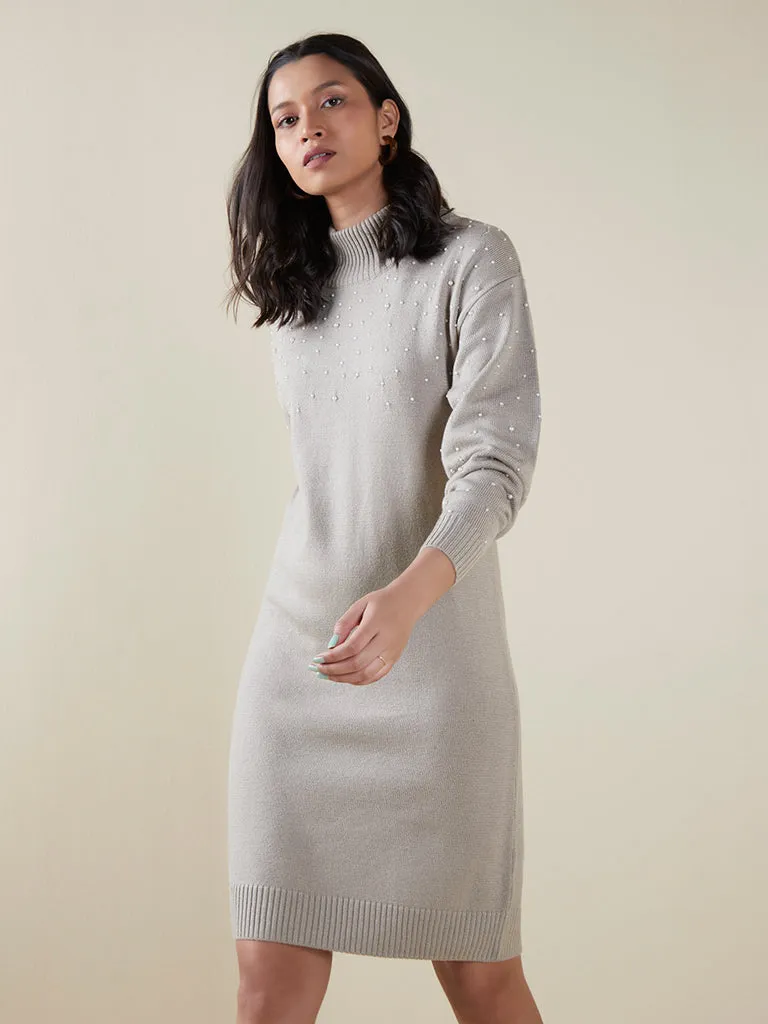 LOV Silver Pearlescent Sweater Dress