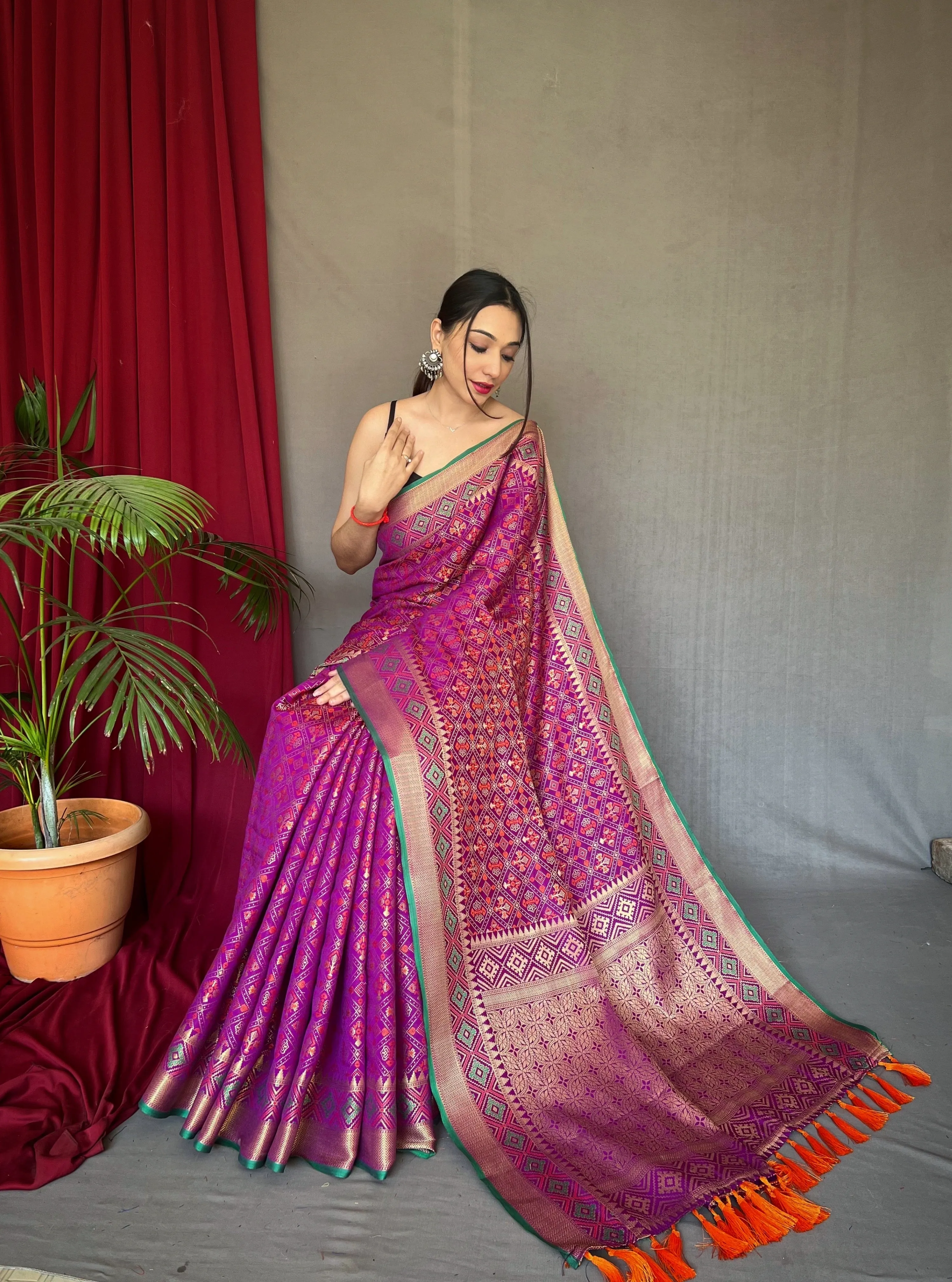 Magenta Purple Saree in Rajkoti Patola Silk