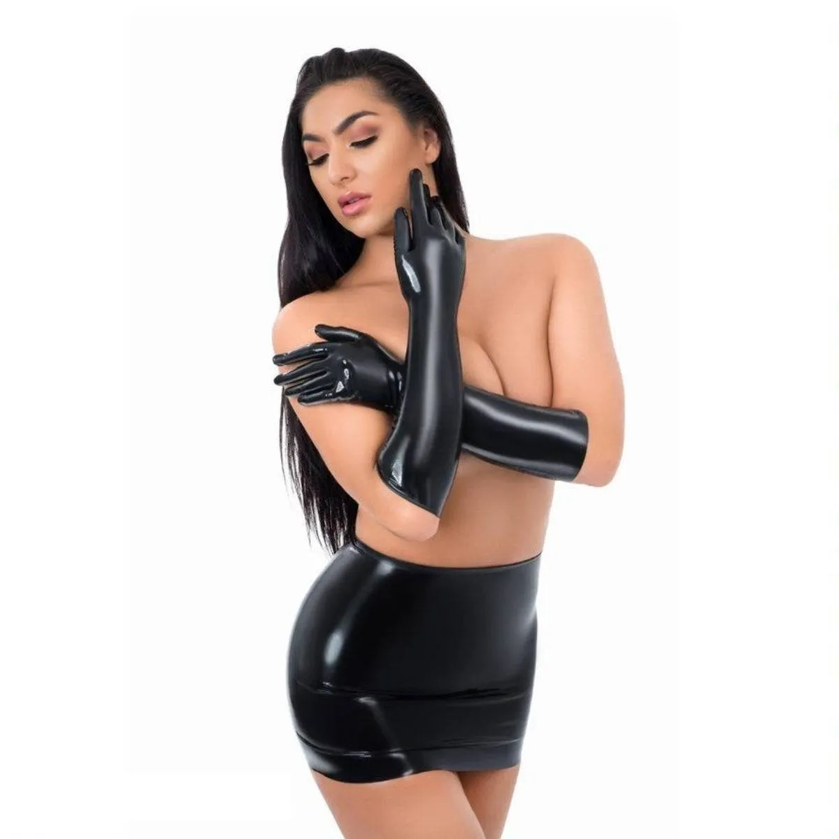 Me You Us Latex Full Length Gloves Black Large