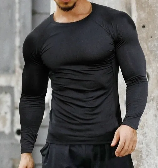 Men Quick Dry Fitness Tees Outdoor Sport Running Climbing Long Sleeves Tights Bodybuilding Tops Gym Train Compression T-shirt