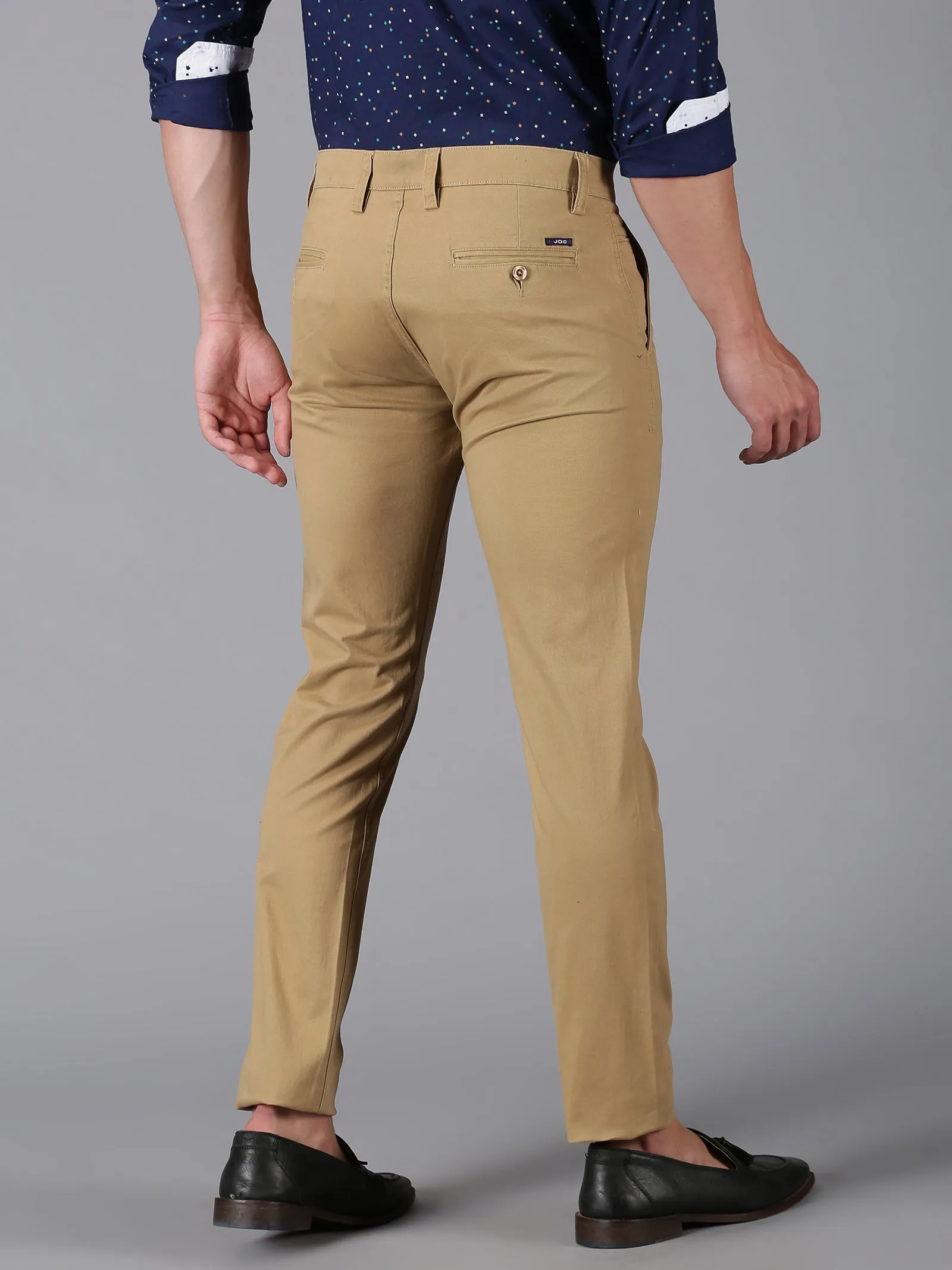 MEN'S BEIGE SOLID SLIM FIT TROUSER