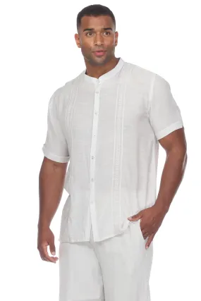 Men's Casual Embroidered Mandarin Collar Beachwear Shirt Short Sleeve Button Down