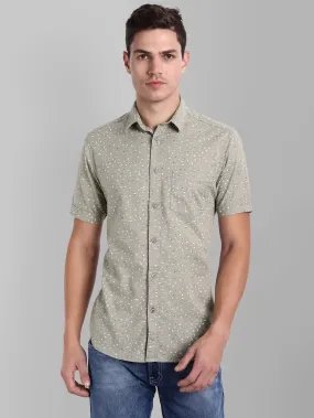 MEN'S LIGHT GREY PRINTED SLIM FIT SHIRT