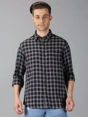 MEN'S NAVY BLUE CHECKS SLIM FIT SHIRT