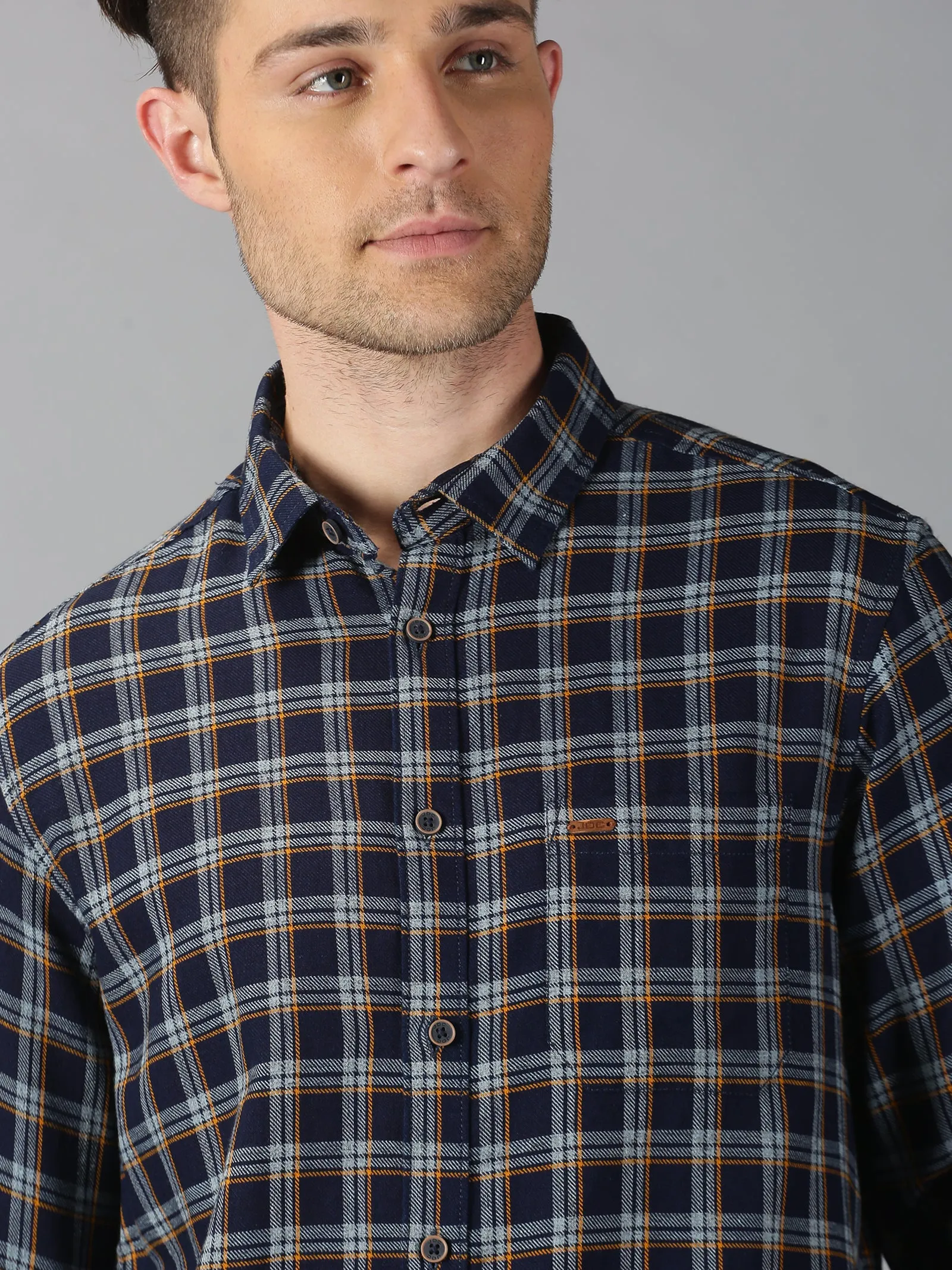 MEN'S NAVY BLUE CHECKS SLIM FIT SHIRT