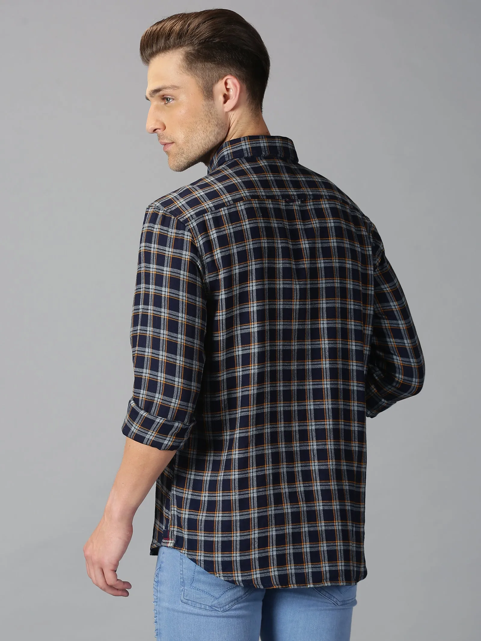 MEN'S NAVY BLUE CHECKS SLIM FIT SHIRT