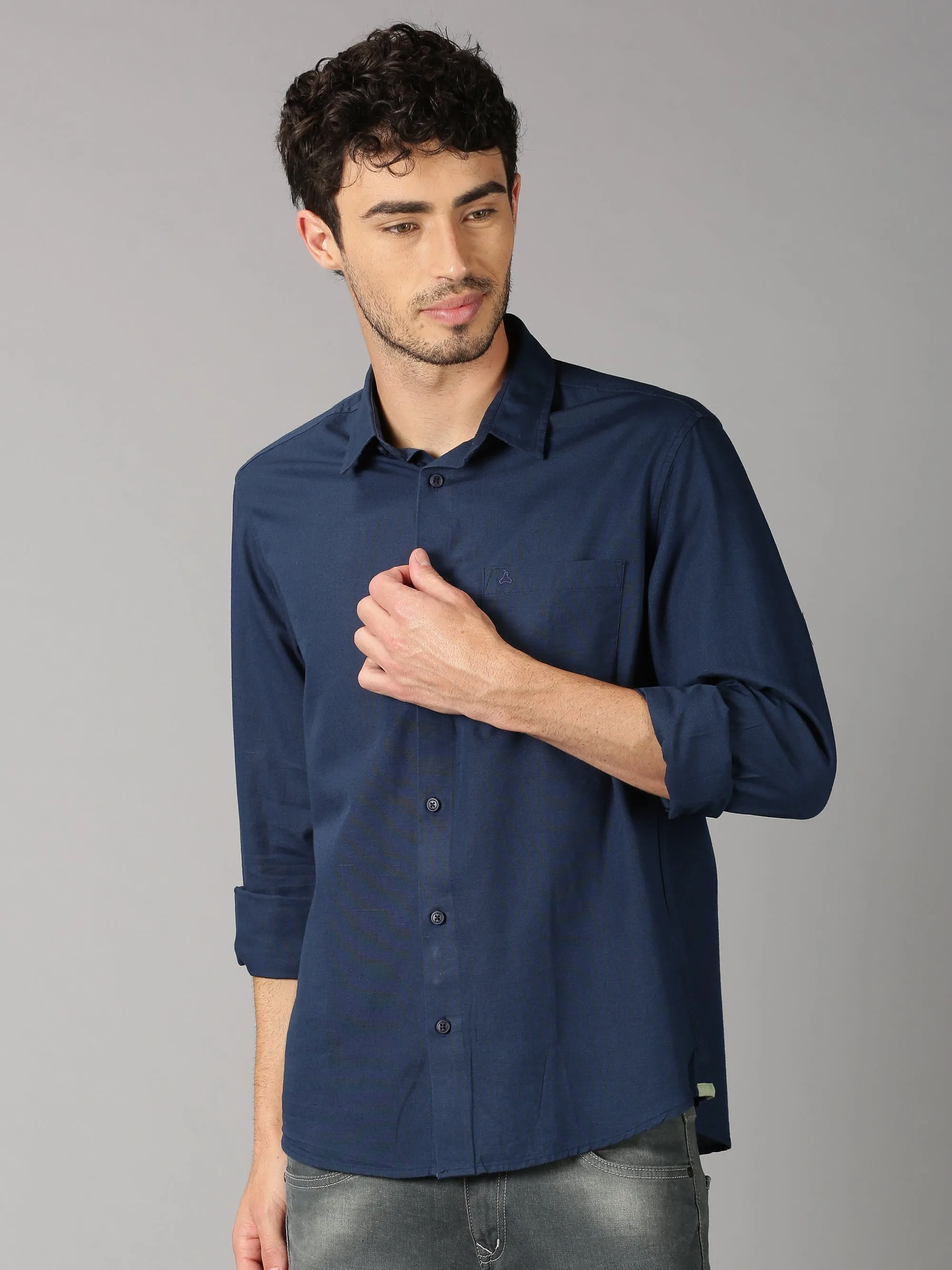 MEN'S NAVY SOLID SLIM FIT SHIRT