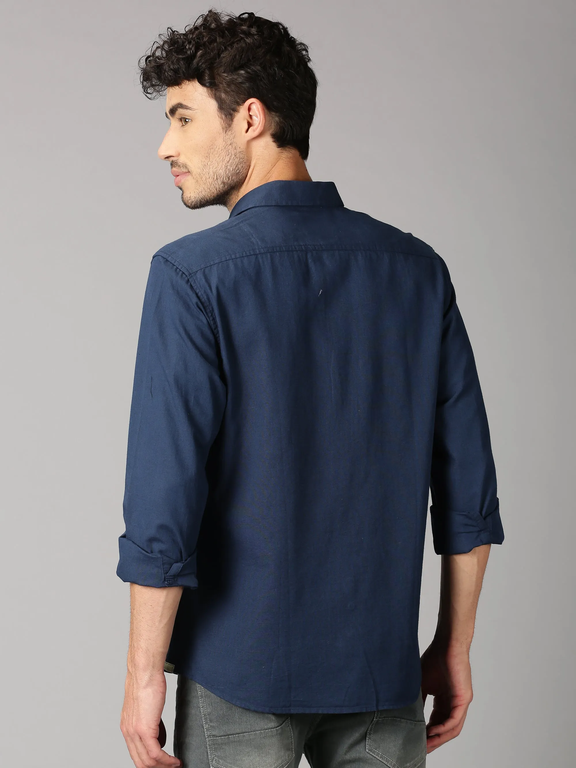 MEN'S NAVY SOLID SLIM FIT SHIRT