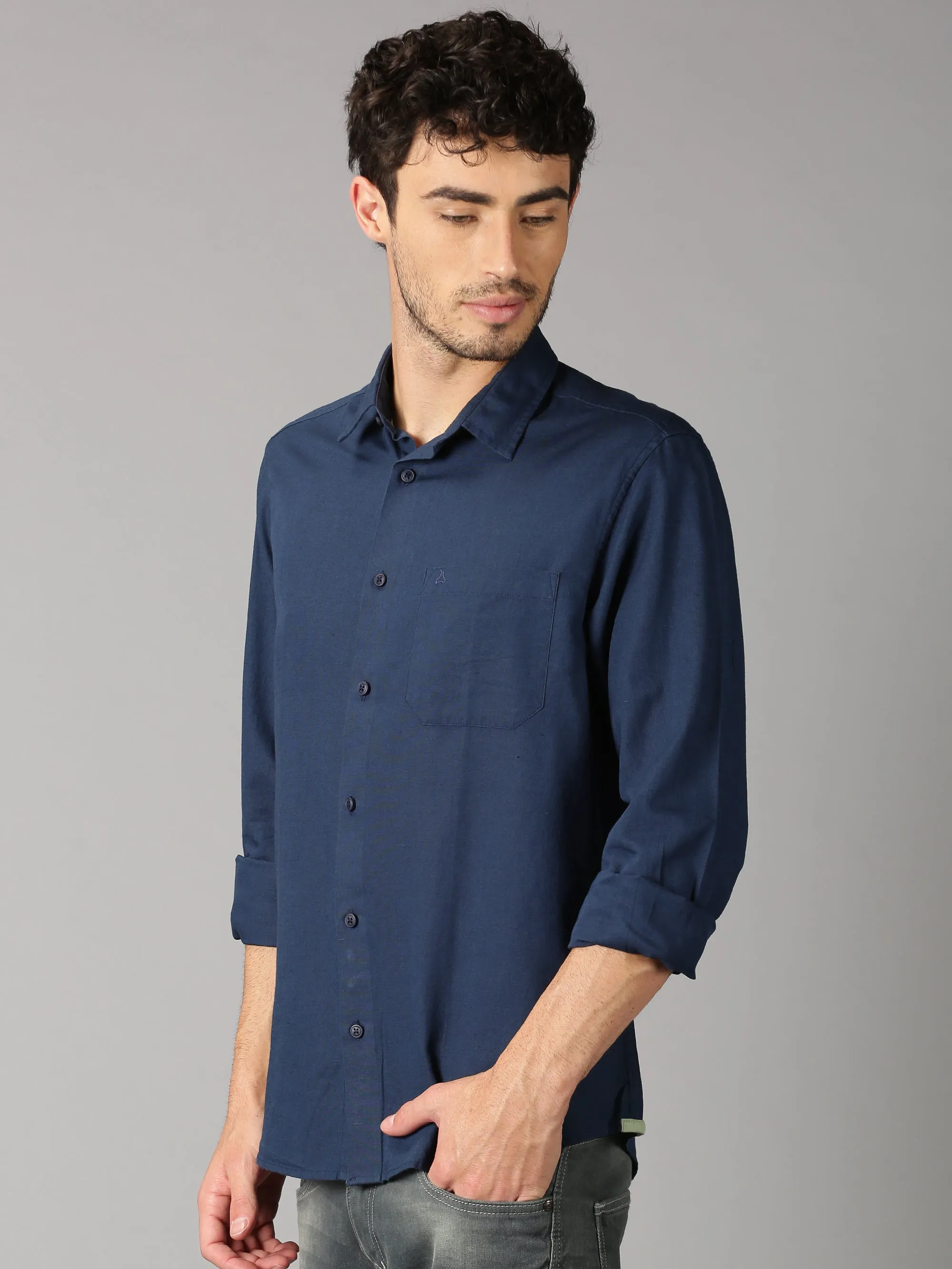 MEN'S NAVY SOLID SLIM FIT SHIRT