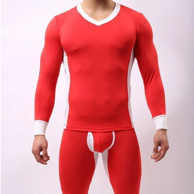 Men's Sleepwear Underwear Pants Sets V-Neck Undershirts