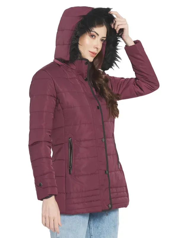 Mettle Women Maroon Longline Parka Jacket