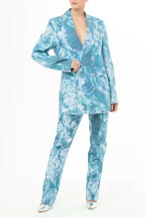 Mid-rise trousers in ocean printed fabric