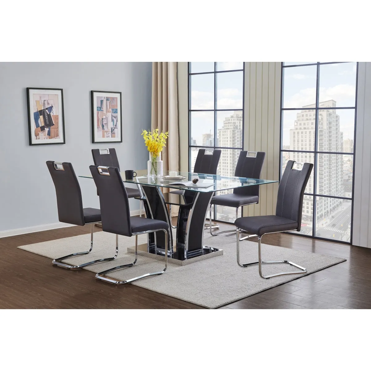 Modern Grey Faux Leather Side Chair with Chrome Finish